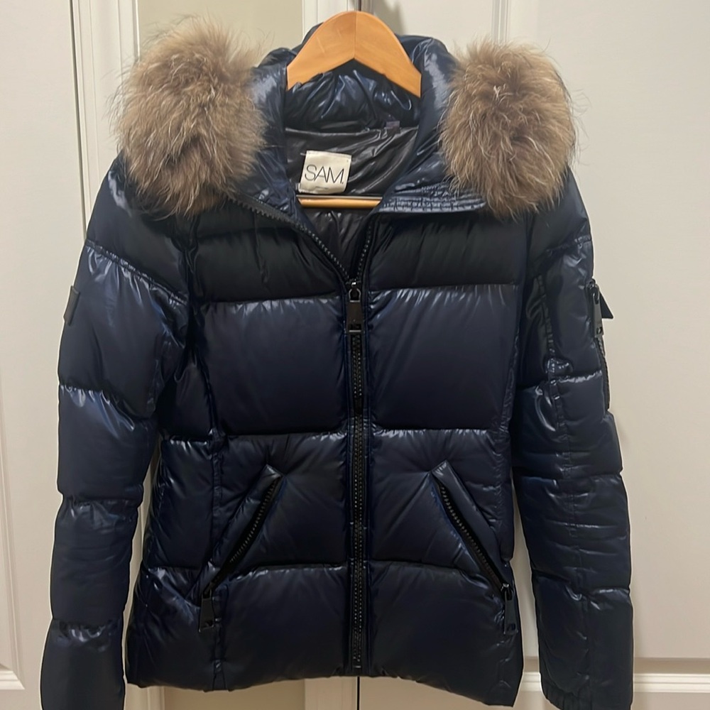 SAM. goose down raccoon fur collar coat. Small. Excellent condition. Worn once